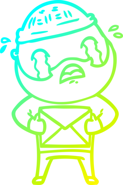 Bir insan tarafından çizilmiş ağlayan sakallı bir adamın çizdiği soğuk çizgi.