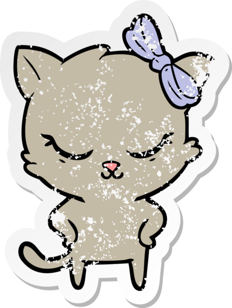 Bir insan tarafından çizilmiş şirin bir çizgi film kedisinin sıkıntılı çıkartması.