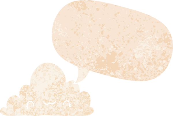 Bir insan tarafından çizilmiş grunge sıkıntılı retro biçiminde konuşma baloncuğu ile sevimli çizgi film bulutu