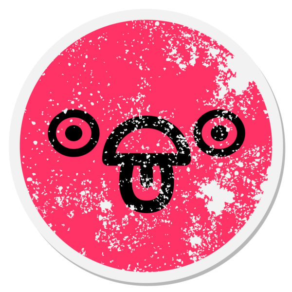 Bir insan tarafından çizilmiş kızgın bakışlı dairesel çıkartma.