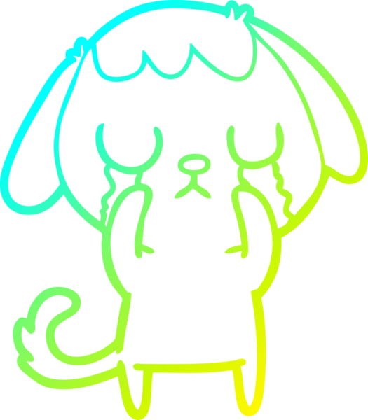 Bir insan tarafından çizilmiş ağlayan şirin bir köpeğin soğuk gradyan çizimi.