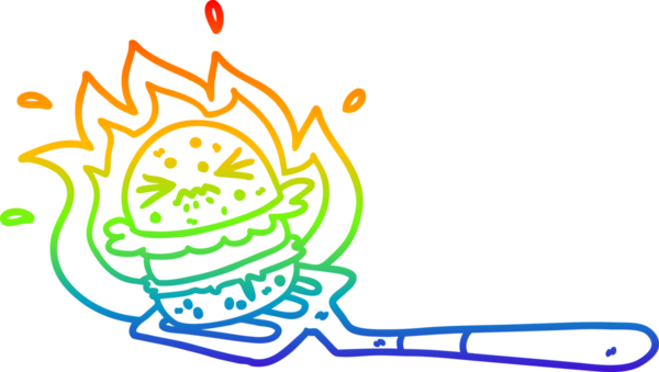 gökkuşağı gradyan çizgi çizimi bir insan tarafından çizilmiş spatula üzerinde hamburger