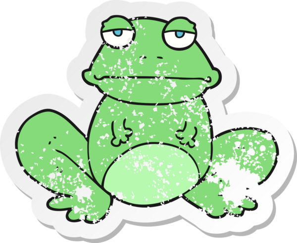 Bir insan tarafından çizilmiş karikatür kurbağasının gerilemiş çıkartması.