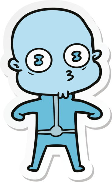 Bir insan tarafından çizilmiş garip kel bir uzay adamının çıkartması.