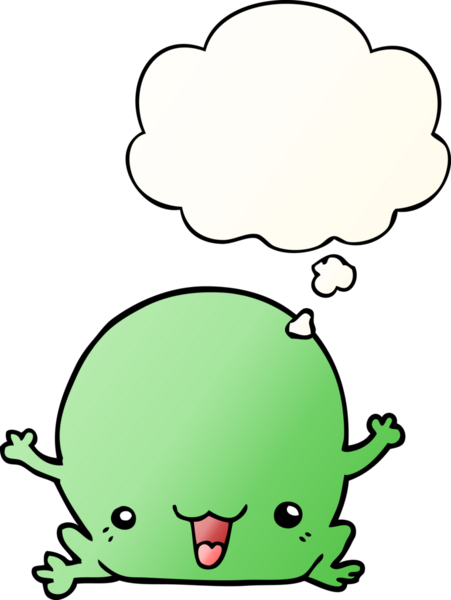 Bir insan tarafından çizilmiş, düşünce baloncuklu çizgi film kurbağası.