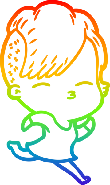 Gökkuşağı gradyan çizgi çizimi. Bir insan tarafından çizilmiş şaşı bir kız.