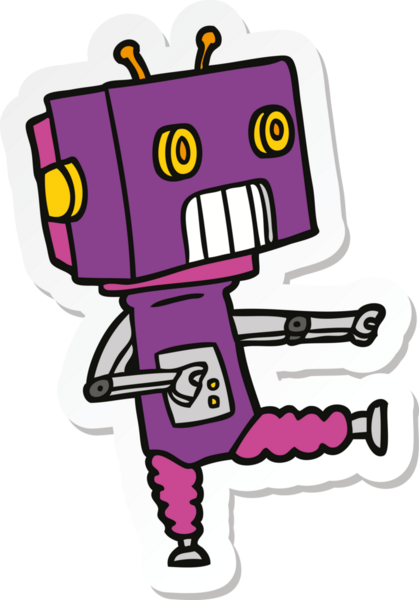 Bir insan tarafından çizilmiş robot karikatür çıkartması.