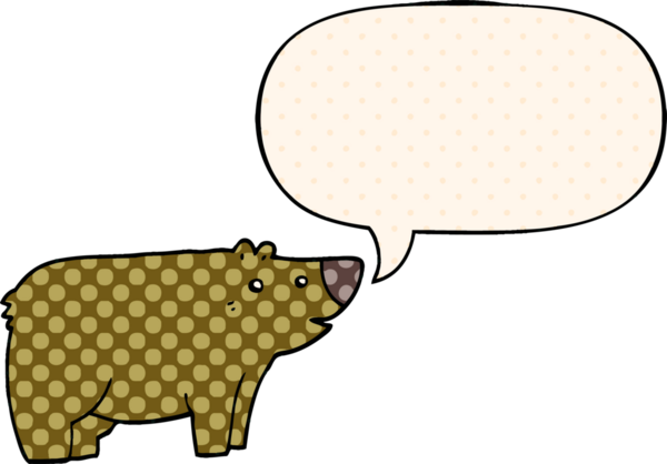 Bir insan tarafından çizilmiş çizgi roman tarzında konuşma balonu olan çizgi film ayısı.