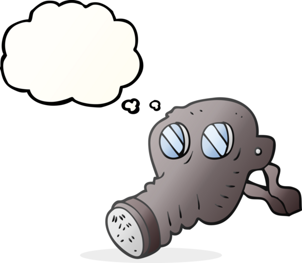 Bir insan tarafından çizilmiş serbest çizim düşünce kabarcığı gaz maskesi