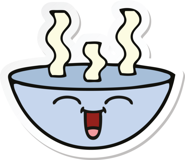 Bir insanın çizdiği sıcak çorba kasesinin çıkartması.