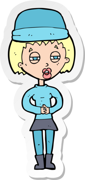 Bir insan tarafından çizilmiş kış şapkası takan bir karikatür kadının çıkartması.