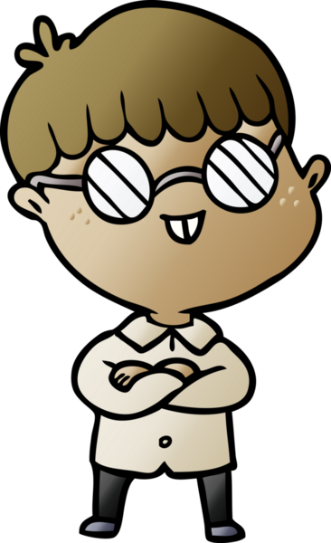 Bir insan tarafından çizilmiş gözlük takan çizgi film çocuğu.