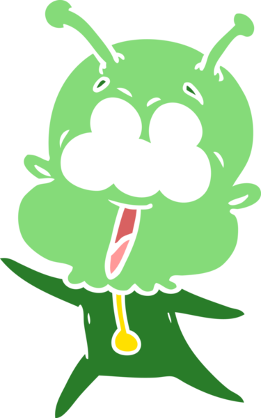 Bir insan tarafından çizilmiş mutlu düz renkli çizgi film uzaylısı.