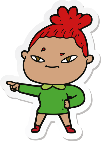 Bir insan tarafından çizilmiş bir karikatür kadının çıkartması.