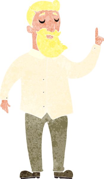 Bir insan tarafından çizilmiş bir fikri olan sakallı bir karikatür.