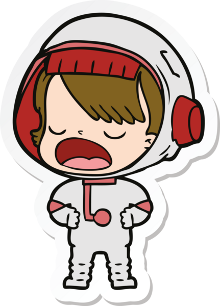 Bir insan tarafından çizilmiş konuşan astronot çizgi filminin çıkartması.