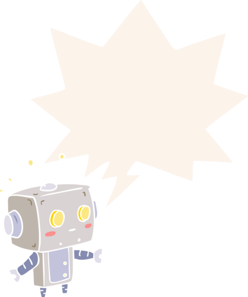 sevimli çizgi film şaşırmış robot konuşma baloncuğu ile retro tarzı bir insan tarafından çizilmiş