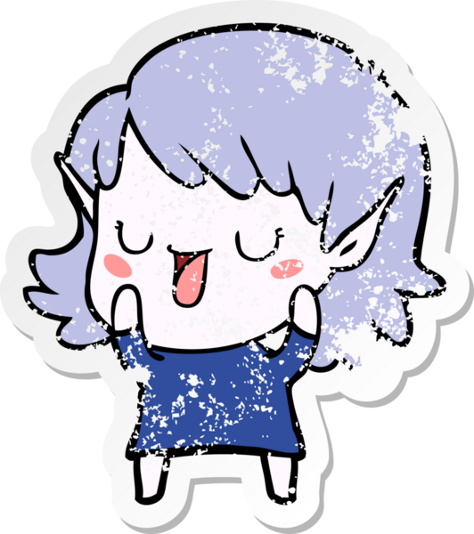 Bir insan tarafından çizilmiş karikatür elf kızının sıkıntılı çıkartması.