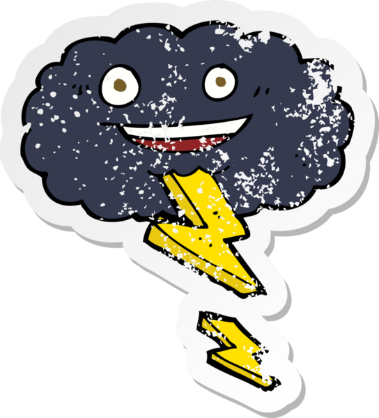 Bir insan tarafından çizilmiş karikatür fırtına bulutunun gerilemiş çıkartması.