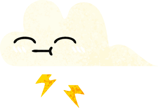 Bir insan tarafından çizilmiş bir gök gürültüsü bulutunun retro çizim tarzı karikatürü