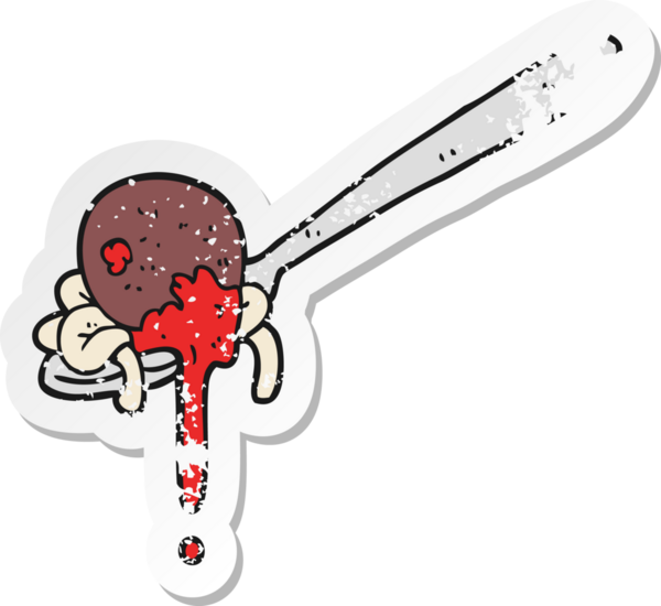 Bir insan tarafından çizilmiş köfte ve spagetti desenli retro sıkıntı çıkartması.