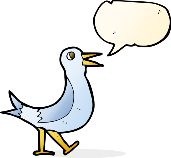 Bir insan tarafından çizilmiş konuşma balonlu yürüyen kuş.