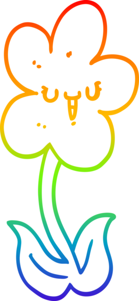 gökkuşağı gradyan çizgi çizimi bir insan tarafından çizilmiş gülen yüzlü karikatür çiçeği