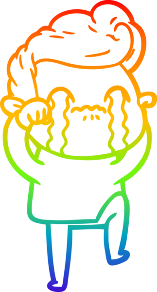 Gökkuşağı gradyan çizimi bir insan tarafından çizilmiş ağlayan bir karikatür adamı çiziyor.