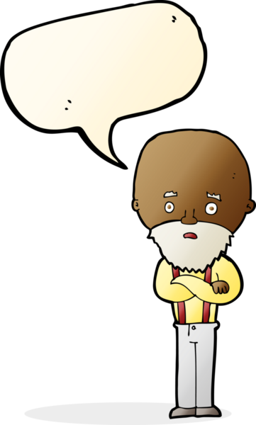 Bir insan tarafından çizilmiş konuşma balonu olan endişeli yaşlı bir adam.