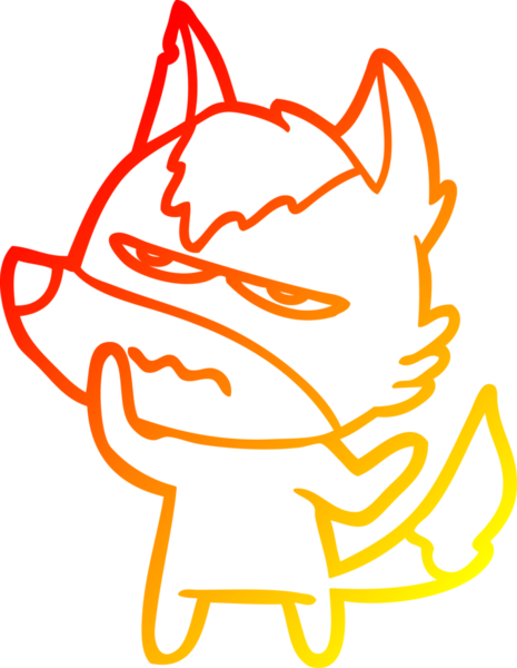 Bir insan tarafından çizilmiş kızgın bir kurdun sıcak çizgi çizimi.