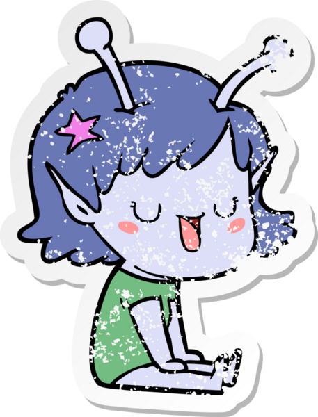 Bir insan tarafından çizilmiş mutlu uzaylı kız çizgi filminin sıkıntılı çıkartması.