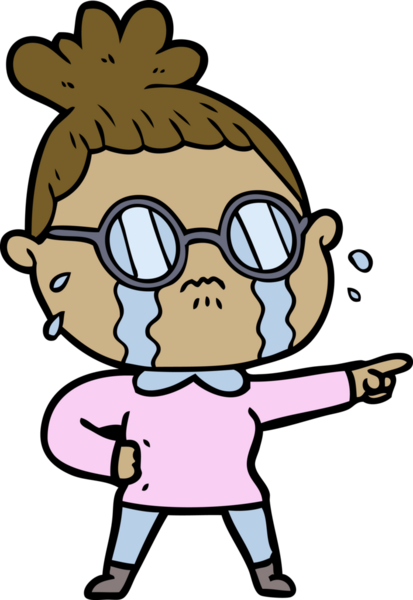 Bir insan tarafından çizilmiş gözlüklü, ağlayan bir kadın.