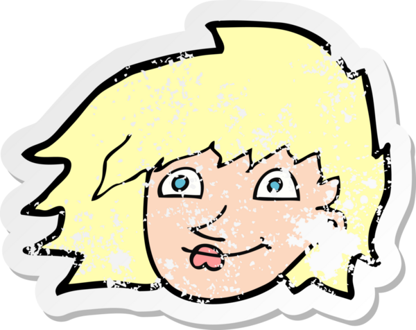 Bir insan tarafından çizilmiş bir karikatür kadın yüzünün gerilimli yapıştırması.