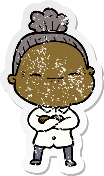 Bir insan tarafından çizilmiş barışçıl yaşlı bir kadının sıkıntılı çıkartması.