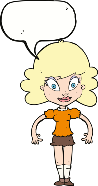 Bir insan tarafından çizilmiş konuşma balonu olan güzel bir kadın.