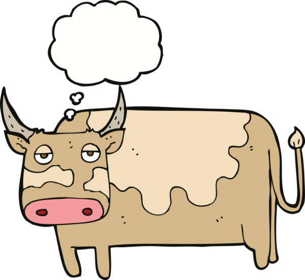 Bir insan tarafından çizilmiş düşünce balonlu çizgi film ineği.