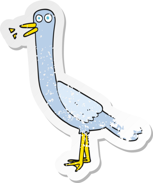 Bir insan tarafından çizilmiş karikatür kuşunun gerilmiş çıkartması.