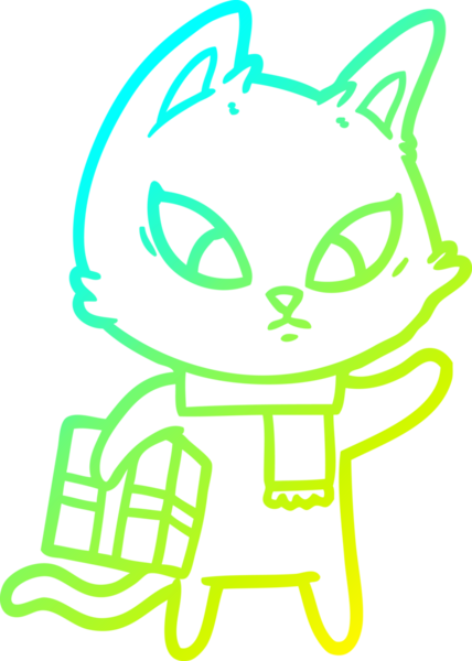 Bir insan tarafından çizilmiş kafası karışmış çizgi film kedisinin soğuk gradyan çizgisi.