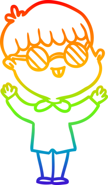 Bir insan tarafından çizilmiş gözlük takan çizgi film çocuğu çizimi.