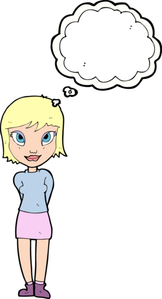 Bir insan tarafından çizilmiş düşünce balonlu güzel kız.