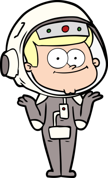 Bir insan tarafından çizilmiş mutlu astronot çizgi filmi.