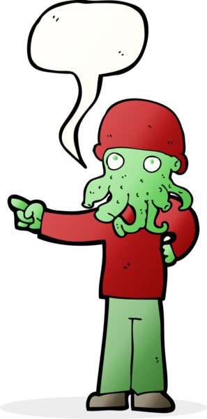 Bir insan tarafından çizilmiş konuşma balonlu uzaylı yaratık adam.