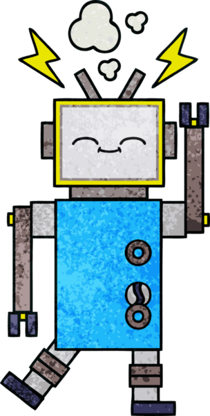 Bir insan tarafından çizilmiş bir robotun retro grunge dokusu