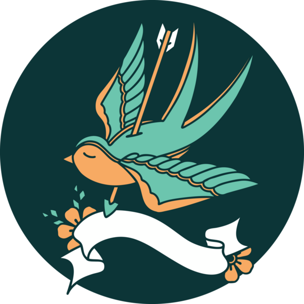 bir kırlangıç sancağına sahip dövme biçimi simgesi Bir insan tarafından çizilmiş ok ile delinmiş