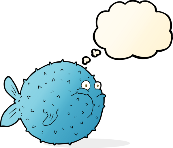 Bir insan tarafından çizilmiş baloncuklu balon balığı.