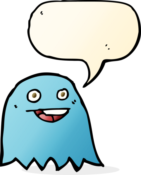 Bir insan tarafından çizilmiş konuşma balonlu çizgi film hayaleti.