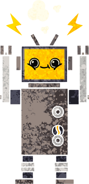 Bir insan tarafından çizilmiş bir robotun retro çizim tarzı karikatürü