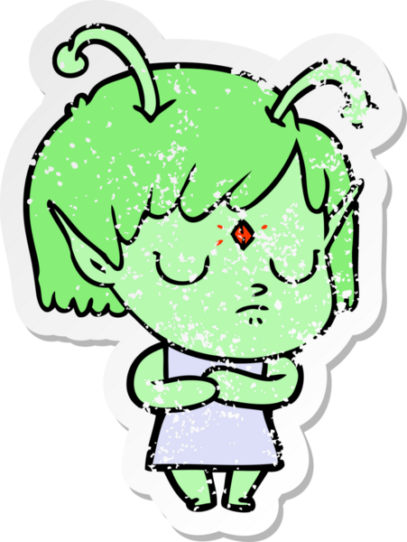 Bir insan tarafından çizilmiş uzaylı bir kızın sıkıntılı çıkartması.