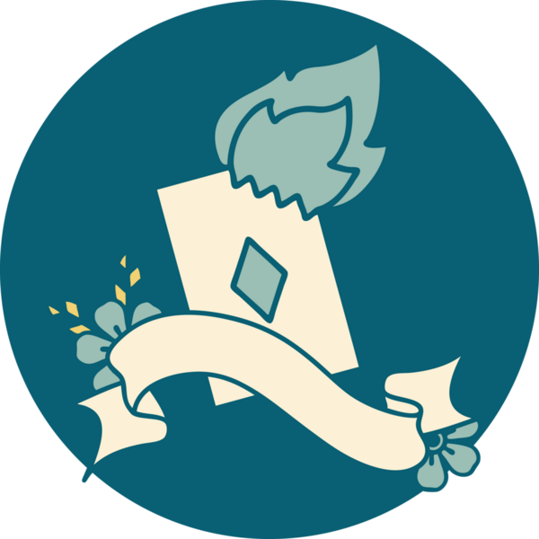 bir insan tarafından çizilmiş yanan bir kartın pankartı ile dövme tarzı simgesi