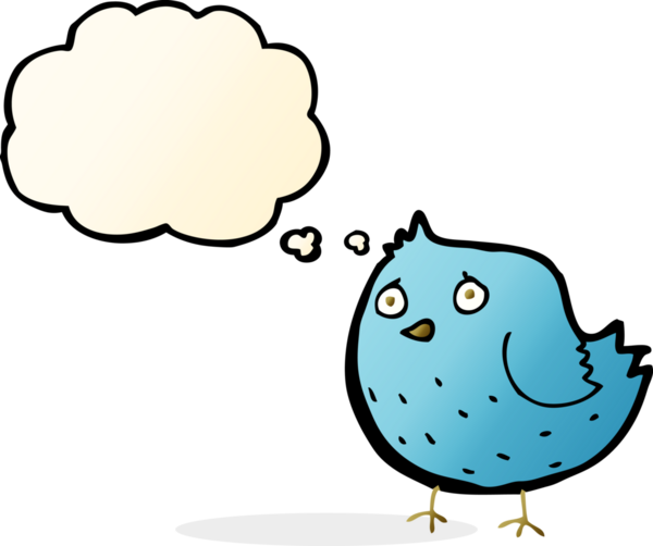Bir insan tarafından çizilmiş düşünce baloncuklu çizgi film kuşu.